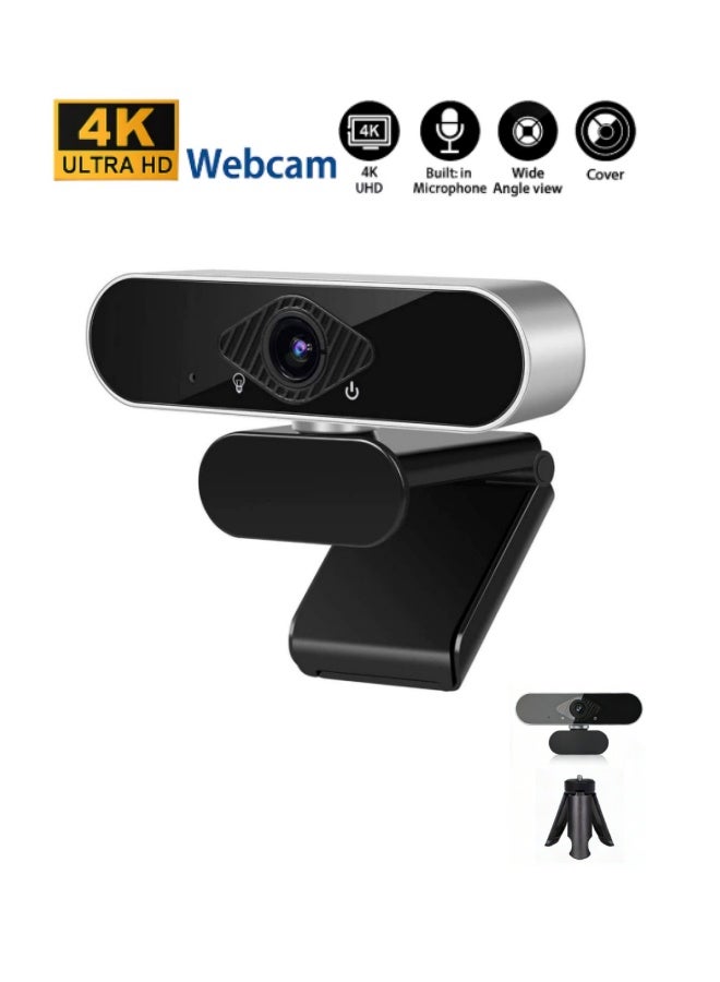 ZetRA 4K high-definition network camera with stereo microphone, 360 ° wide-angle, privacy protection case, tripod, suitable for meetings, live streaming, recording, compatible with Skype/Zoom/YouTube - Image 1